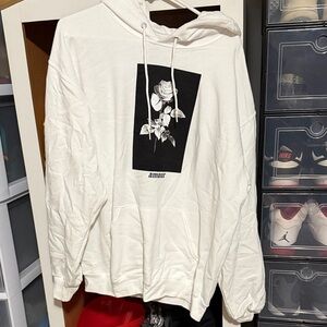 White Graphic Hoodie with Rose Design